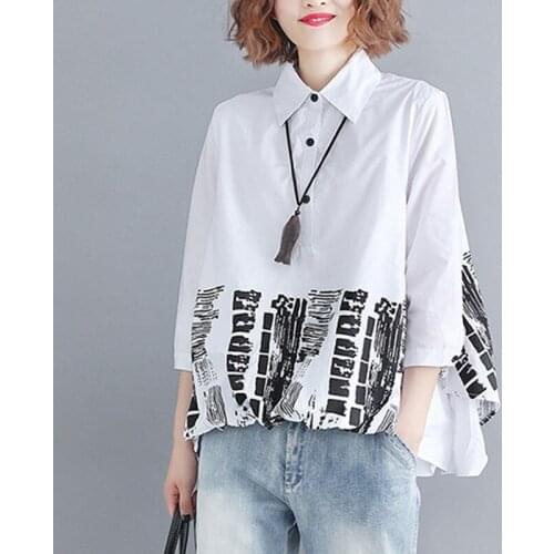 Oversized Women Casual Cotton Blouses Shirts New Arrival 2020 Simple Style Vintage Print Loose Comfortable Female Tops S1710
