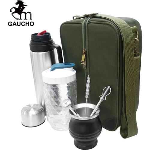 1 PC/Lot Gaucho Yerba Mate Teaware Travel Bag Kits Stainless Gourds Calabash Cups & Thermos & Filter Straw &Tea Can Etc Hot Sale