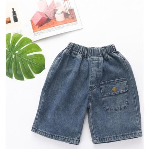 Newest Arrival Children Kids Denim Shorts Boys Elastic High Waist Jeans Close-Fitting Pants with Pocket for Summer Fall