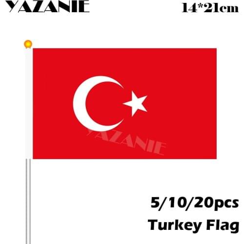 YAZANIE 14*21cm 5/10/20pcs Turkey World National Flag Hand Wave Flags with Plastic Flagpole Activity/parade/Sports/Home Deco