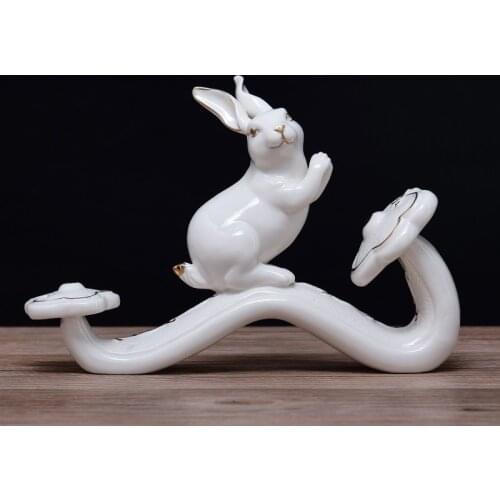 Animal Chinese Figurines Ceramics Modern Luxury Living Room Creativity Figurines Rabbit Minimalist Adornos Home Decor DM50GT