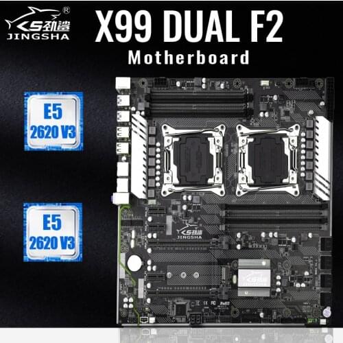 X99 Dual F2 Motherboard Kit with Inter Xeon 2*E5 2620 V3 CPU Support LGA2011-3 Xeon E5 V3 8* DDR4 RAM 10*SATA 3.0 NVME_M.2 SSD