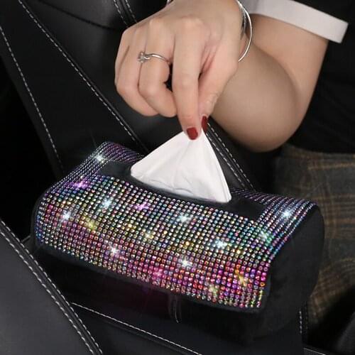 Creative Bling Car Crystal Diamond Tissue Box Diamante Paper Towel Tube Car Rhinestone Seat Back Tissue Paper Box Girls Women