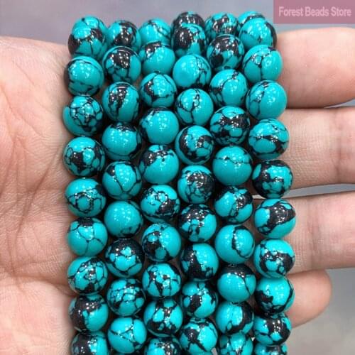Black Stripe Green Turquoises Round Loose Beads DIY Bracelet Accessories Synthetic Stone for Jewelry Making 15'' 4/6/8/10/12mm