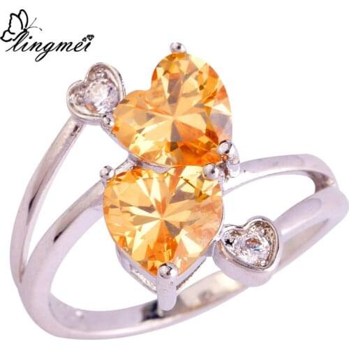 Lingmei $0.99 Big Promotion Wholesale Love Style Fashion Women HeartChampagne White CZ Silver ColorRing Size 6-9 10