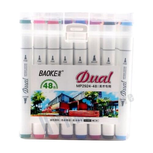 BAOKE MP2924-48 Double Head Oil Marker Manga Markers Sketching Markers 48 Colors/Box 7MM/1MM
