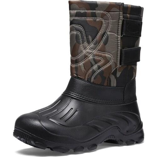 High Top Snow Boots Men Shoes Winter Plus Velvet Super Warm Cotton Shoes Man Black Camouflage Big Size 40-46 Cold-proof Boots