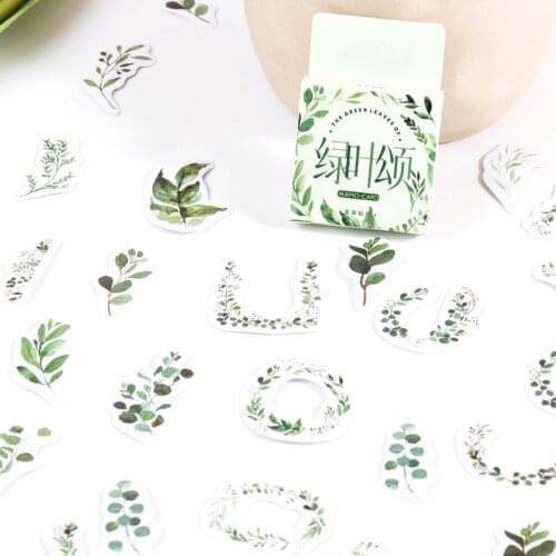 46Pcs/Box Green Leaf Pattern Stickers Scrapbooking Diary Notebook Planner Collage Paper Supplies Japanese Style Laptop Stickers