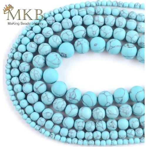 Natural Dull Polished Blue Turpuoises Stone Round Spacer Loose Beads For Jewelry Making 4-12mm Beads DIY Bracelets Necklace 15"