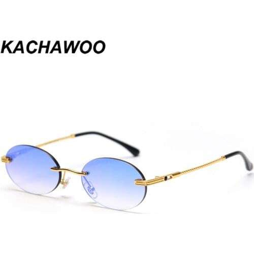 Kachawoo oval sunglasses rimless men mirror blue retro sun glasses for women round metal 2021 new year gifts high quality