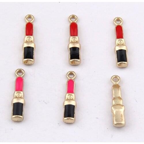 WHolesale 100pcs 40pcs Enamel Alloy Fashion Lipstick Shape DIY Jewelry Charms Drop Oil Earring Keyring Bracelet Necklace Charm