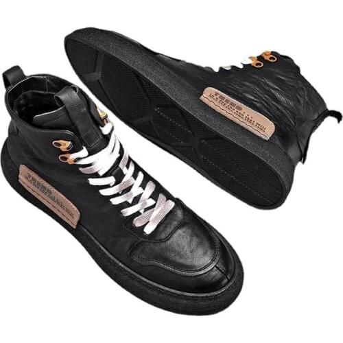 2021 Autumn Winter New Fashion Leather Casual Shoes for Man Breathable Round Toe Lace-up Plush Thickening Shoes with Platform