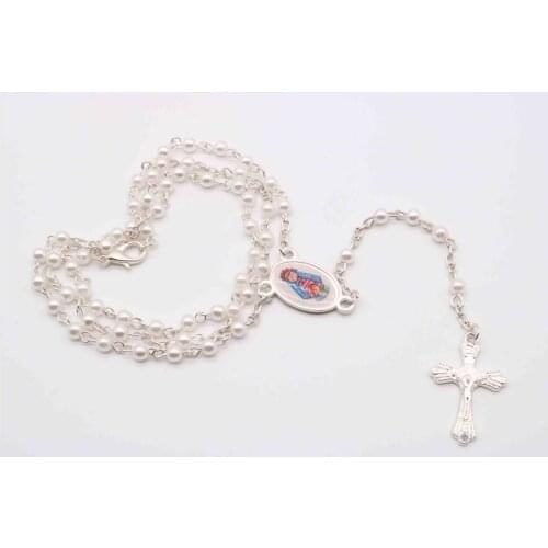 4mm white plastic beads rosary necklace, cartoon angel stainless steel bead necklace, blessing rose rosary necklace..48pcs