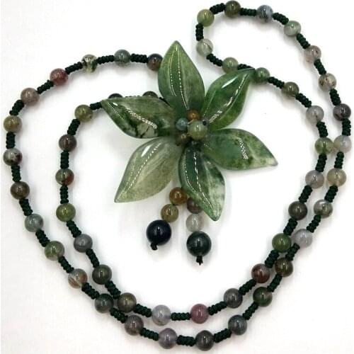 Natural Agate Necklace Jade Flower Pendant Sweater Chain For Women Fashion Jewelry Accessories Certified Jades Stone Necklaces