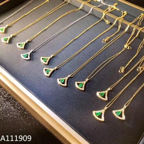 KJJEAXCMY boutique jewelry 925 sterling silver inlaid Natural emerald necklace Womens pendant supports inspection beautiful