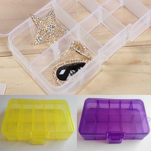 Plastic 10 Slots Storage Jewelry Box Compartment Adjustable Container earring box jewelry rectangle Box Case for Jewelry display
