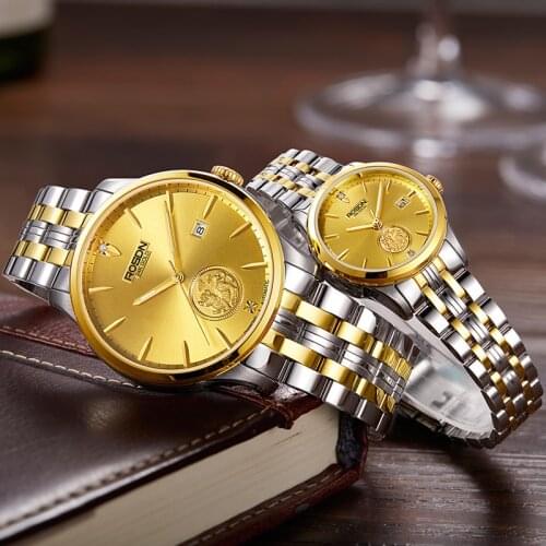 ROSDN Limited Womens Watches Luxury Brand Japan Automatic Mechanical Watch 24K Gold Design 50M Waterpoof Couples Watch R2163W