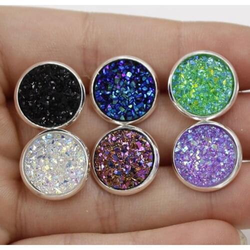 Druzy Drusy Earrings 12mm Resin Cabochon Earrings color Plating Stud for Women Jewelry Gift