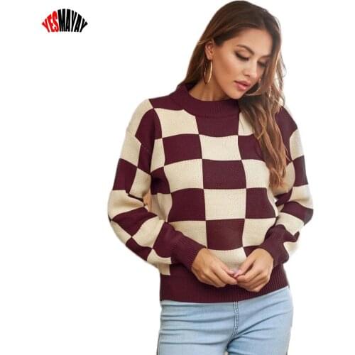 Womens Sweater Knitted Clothes Geometry Print Autumn Winter Knit Pullover Tops 2021 Long Sleeve Sweaters for Women Pull Femme