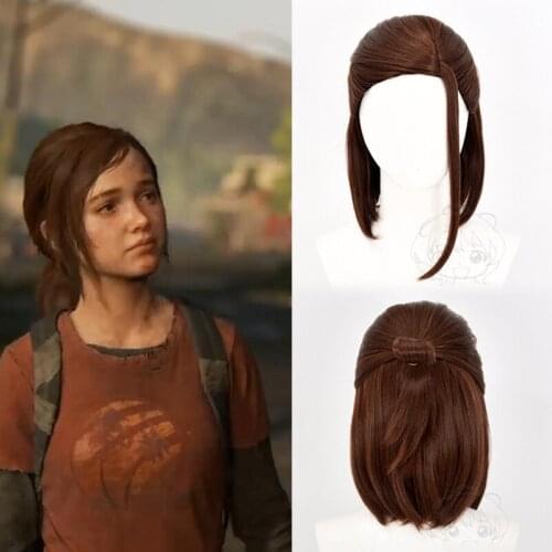 The Last Of Us Part II Ellie Cosplay Kawaii Wig 40cm High Temperature Silk Shoulder Length Brown Wig Halloween Woman Hair Wigs