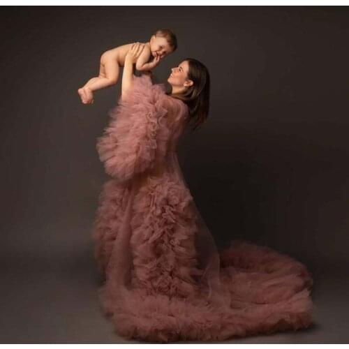 Buyer Show Tulle Maternity Robes For Photo Shoot Baby Shows Front Slit Tulle Dress Long Sleeves Sexy Tulle Robe Real Images