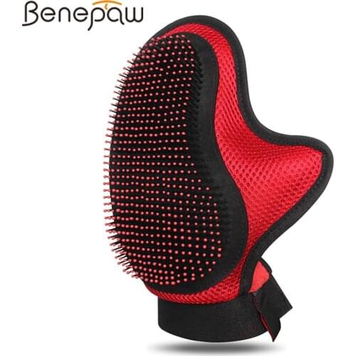 Benepaw Comfortable Pet Grooming Glove Adjustable Safe Skin-friendly Deshedding Glove For Dog Cat Left Right Gentle Brush