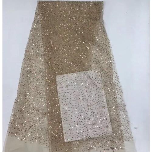 Unique African net lace French tulle embroidery lace fabric YG-563 with sequins and beads