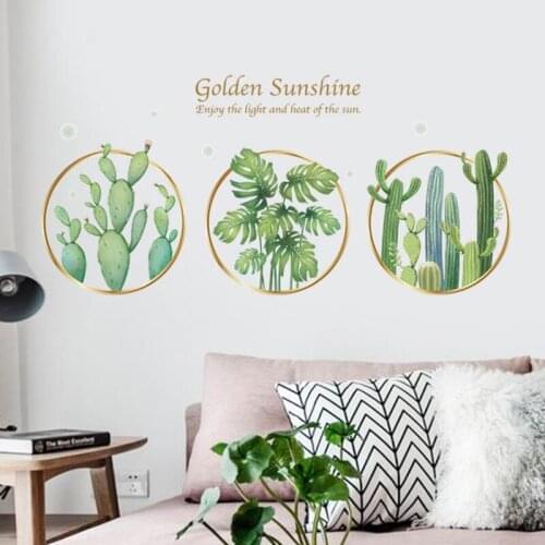 Cozy Bedroom Decoration Wall Sticker Creative Golden Sunshine Tropical Plants Circle Frame Home Decor
