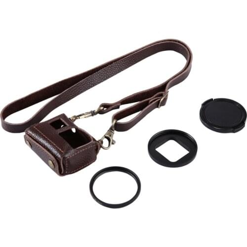 Vintage Clip-On Protective Leather Case for GoPro Hero5 Action Camera With 52mm UV Filter Lens Cover Kits Go Pro Hero5 Accessory