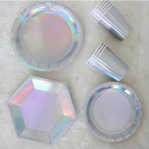 High Quality Laser 9/8/7 Inch Plates, Cups, Straws, Cutlery, Food Grade Paper, Cutlery, Disposable Dar, Dance Party