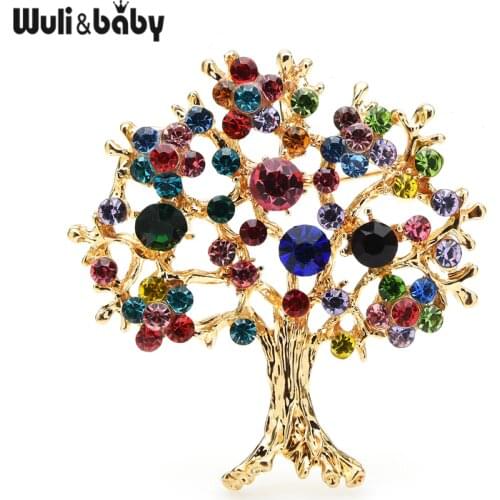 Wuli&baby Multicolor Rhinestone Tree Brooches Women Men Christmas Tree Party Office Casual Brooch Pins Gifts