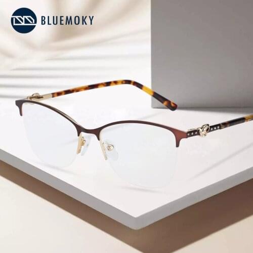 BLUEMOKY Alloy Metal Half Frame Glasses Frames Semi-Rimless Spectacle Eyeglasses Frame for Women Optical Prescription Eyewear