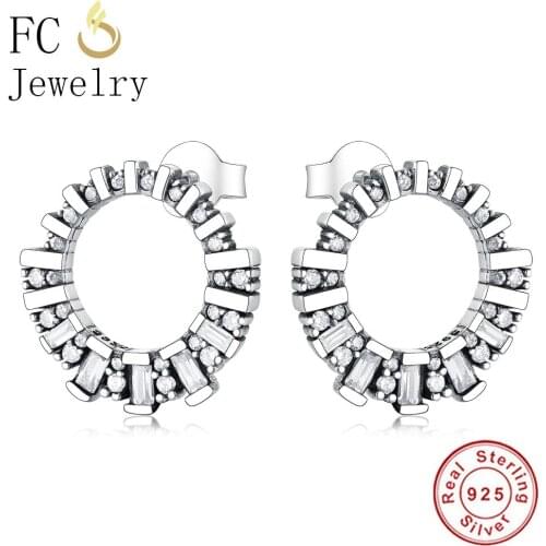 FC Jewelry Real 925 Sterling Silver Cute Minimalist Circle Round Clear CZ Zircon For Women Girl Stud Earrings Brinco Oorbellen