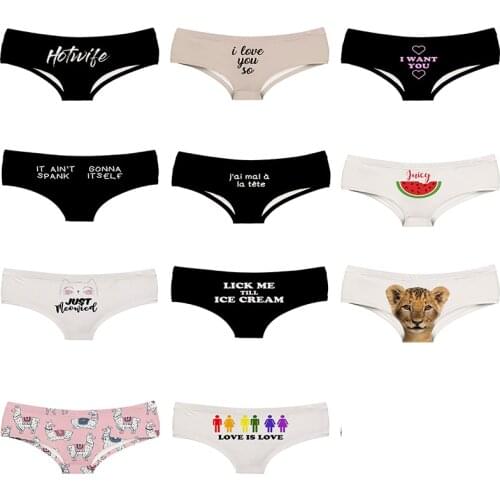 Polyester Printed Medium Waist Panties for Ladies Virgin Mary Alpaca Animal Fruit Watermelon Women Black Words Underwear