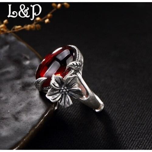 Natural Gemstone 925 Sterling Silver Ring For Women,Vintage Natural Gemstone Adjustable Ring Jewel For Wholesale Birthday Gift