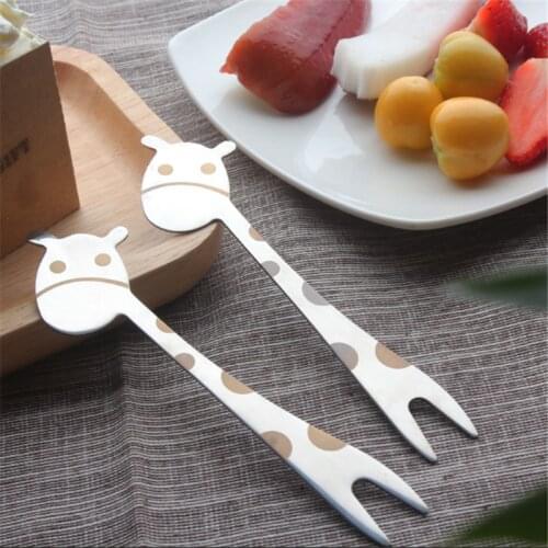 1pcs Stainless Steel Cartoon Giraffe Fork Cute Mini Fork Creative Fruit Dessert Fork Set Tableware Dessert Cute Spoon for Kids
