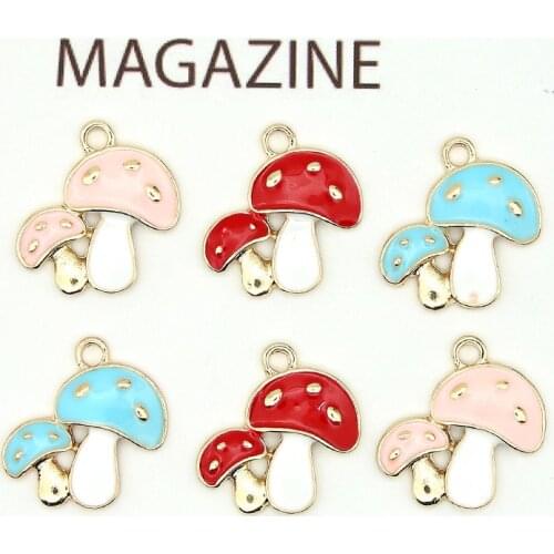 10pcs 19*20mm Enamel Mushroom Charm In Gold Tone Toadstool Charm For Earrings Bracelet Findings Handmade Pendant Jewelry Gifts