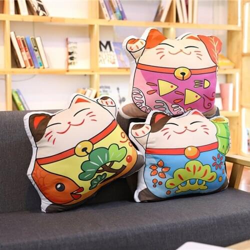 40cm Japanese Style Big Face Lucky Cat Plush Toy Cat Pillow Car Sofa Cushion Lying Party Nap Pillow Home Decoration
