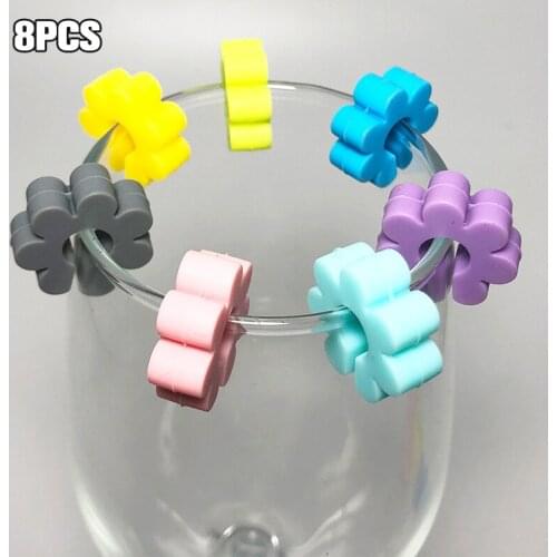 8Pcs Wine Glass Charm Identification Cup Tag Delicate Silicone Flower Drink Marker