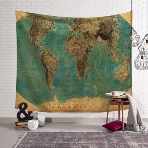 Abstract Art Vintage World Map Tapestry Geography Theme Wall Hanging Decoration Home for Bedroom Living Room Dorm Apartment