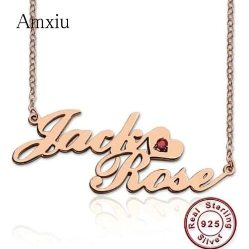 Amxiu Customized 925 Sterling Silver Name Necklace Personalized Rose Gold Choker Engrave Two Names Necklace For Womens Day Gift
