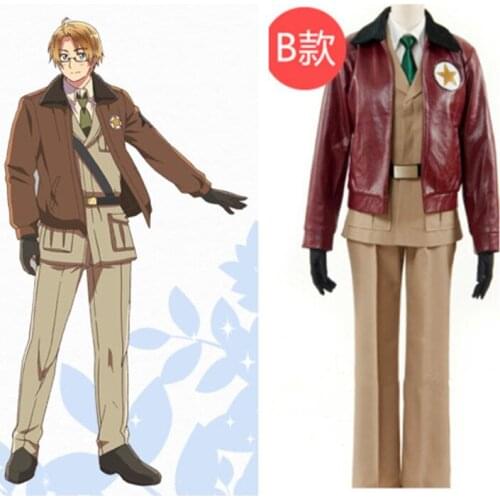 Axis Powers Hetalia Alfred F. Jones America Military Uniform Cosplay Costume Outfit Halloween Costumes for Men Adult Custom Made
