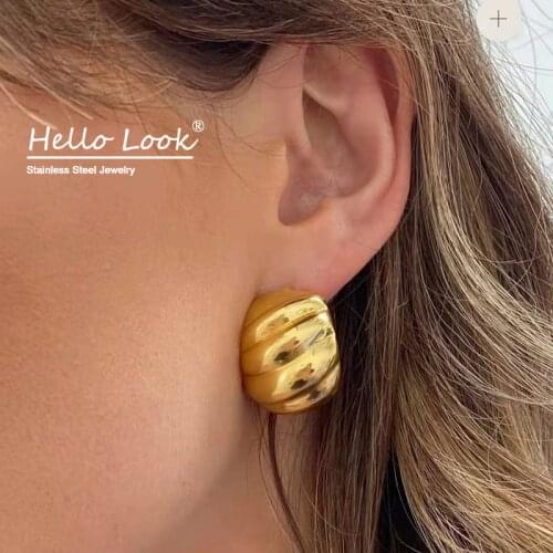 HelloLook Large Croissant Earrings Exaggerated Stainless Steel Hoop Earring Punk Women Ear Jewelry Girl Ladies Gift
