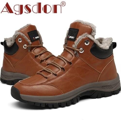 Warm Fur Ankle Boots Men Winter Leather Snow Boots Big Size Hike Boot Shoes Male High Quality Outdoor Non-slip Warm Casual Shoes