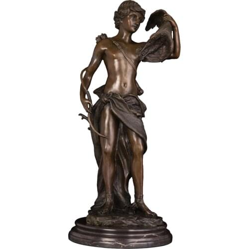 Bronze Male Hunter and Prey Statue Sculpture Copper Man Figurine Antique Art Indoor Decor Accessories