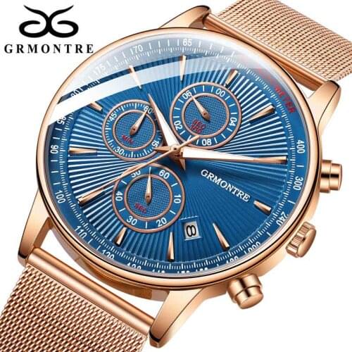 Men Watch Chronograph Sport Mens Watches Top Brand Luxury Waterproof Steel Quartz Rose gold Clock Men Relogio Masculino GrMontre