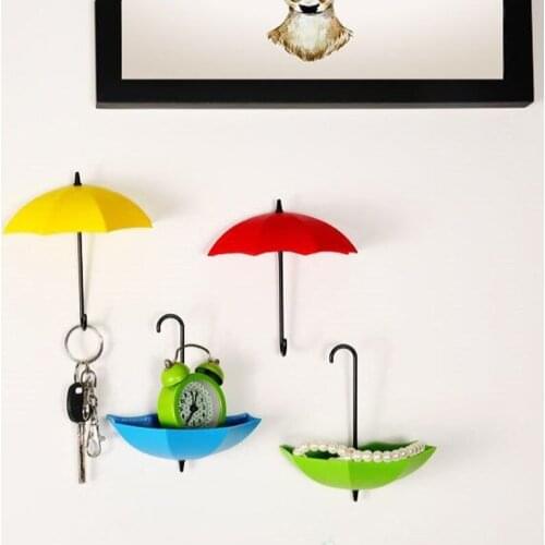 9pcs Umbrella Shape Hook Cute Self-adhesive Mount Key Holder Wall Hook Hanger Organizer Bathroom Kitchen Sticky Rack
