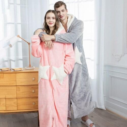 Flannel Bath Robe Pineapple Check Unisex Bathrobe Winter Thicken Long Plus Size Lovers Couples Night Gown Men Zipper Nightgown