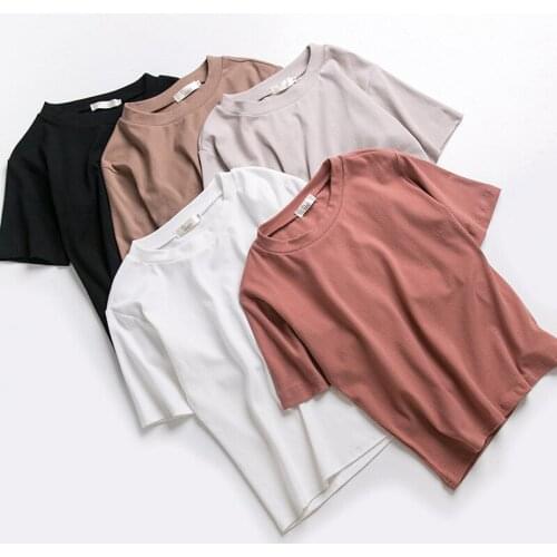 Summer Solid T-shirts Vintage Clothes Woman Cotton Short Sleeve Tee Casual Tops Fashion O-Neck Tshirts Ladies Tops T Shirt Tees