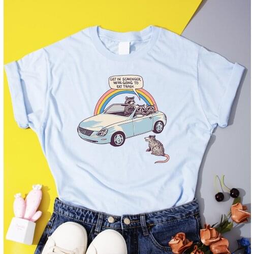 Get In Scavenger Womens T Shirt Hip Hop Cartoon Raccoon Printed T-Shirts Vintage Summer Cotton Women Tops Tees Harajuku TShirt